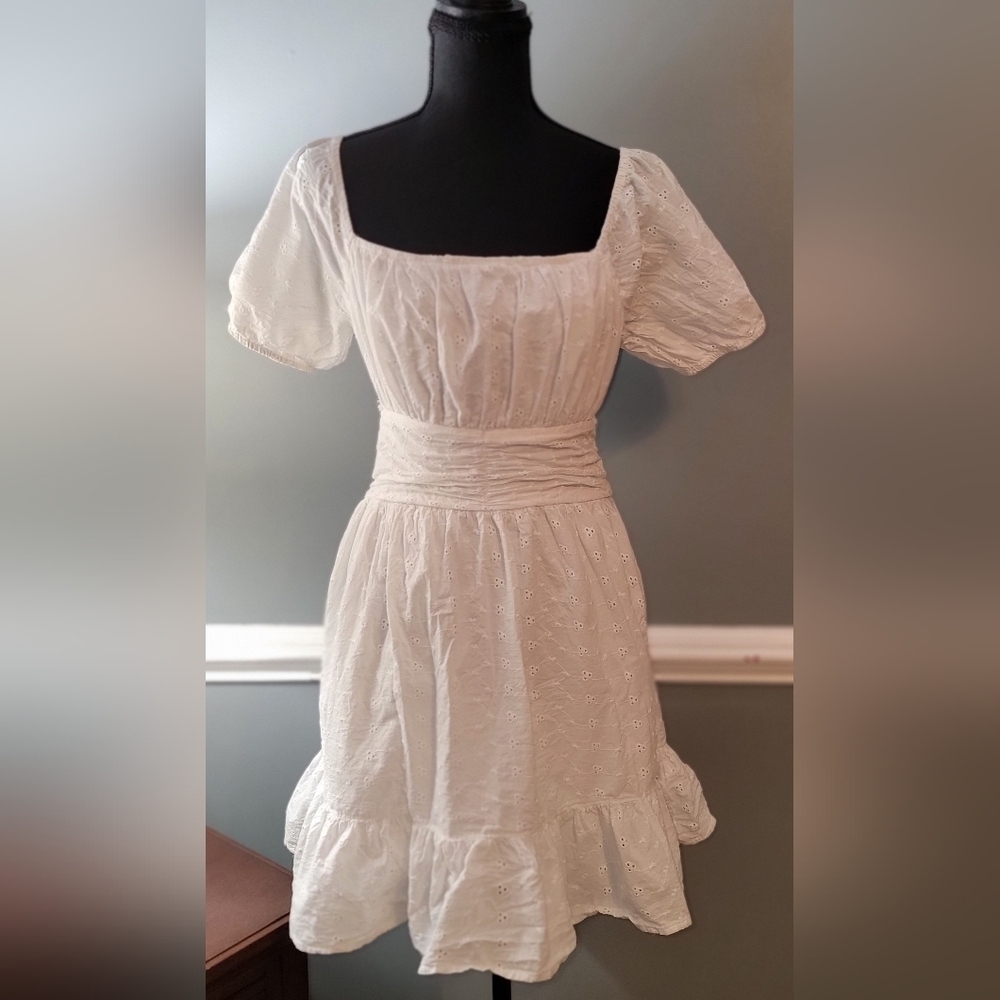 Sincerely Jules White Eyelet Square-Neck Mini Dress